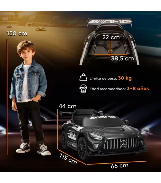 Coche Eléctrico para Niños Mercedes-AMG GT3 Evo con Mando a Distancia Motor Doble Ruedas Auxiliares Asa Música Negro