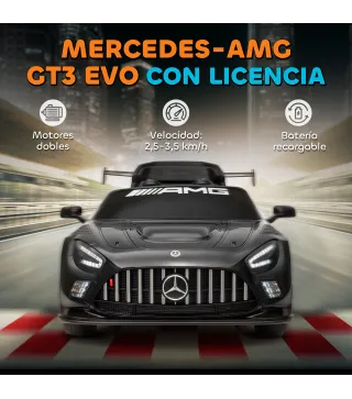 Coche Eléctrico para Niños Mercedes-AMG GT3 Evo con Mando a Distancia Motor Doble Ruedas Auxiliares Asa Música Negro