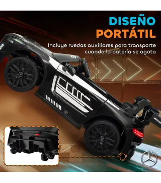 Coche Eléctrico para Niños Mercedes-AMG GT3 Evo con Mando a Distancia Motor Doble Ruedas Auxiliares Asa Música Negro