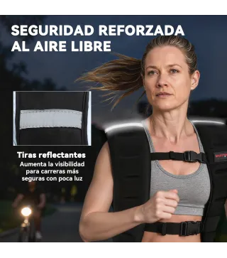 Chaleco Lastrado 5 kg Transpirable con Correas Ajustables y Bandas Reflectantes para Entrenamiento Fuerza Jogging Negro