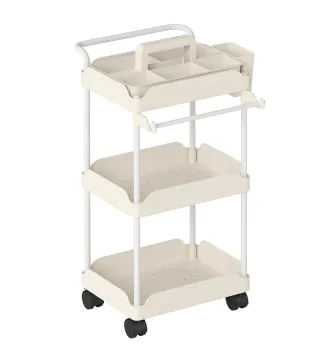 Carrito Auxiliar con Ruedas de 3 Niveles Carrito de Cocina con Cestas Extraíbles y Soporte para Toallas Blanco