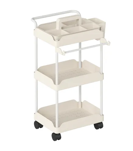 Carrito Auxiliar con Ruedas de 3 Niveles Carrito de Cocina con Cestas Extraíbles y Soporte para Toallas Blanco