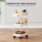 Carrito Auxiliar con Ruedas de 3 Niveles Carrito de Cocina con Cestas Extraíbles y Soporte para Toallas Blanco