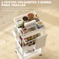 Carrito Auxiliar con Ruedas de 3 Niveles Carrito de Cocina con Cestas Extraíbles y Soporte para Toallas Blanco