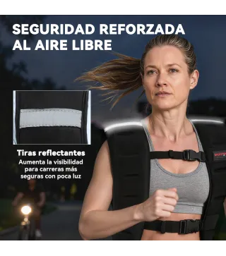 Chaleco Lastrado 8 kg Transpirable con Correas Ajustables y Bandas Reflectantes para Entrenamiento Fuerza Jogging Negro
