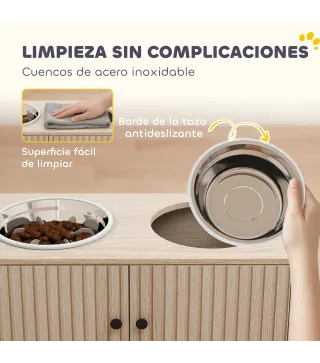 Comedero Perro Elevado con 2 Cuencos de Acero Inoxidable 2x2000 ml con Comedero Lento Almacenamiento Oculto Roble