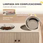 Comedero Perro Elevado con 2 Cuencos de Acero Inoxidable 2x2000 ml con Comedero Lento Almacenamiento Oculto Roble