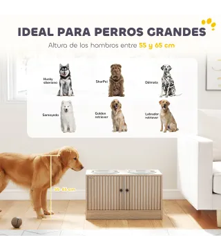 Comedero Perro Elevado con 2 Cuencos de Acero Inoxidable 2x2000 ml con Comedero Lento Almacenamiento Oculto Roble