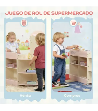 Supermercado Juguete Madera con Caja Registradora Máquina Expendedora 3 Estantes Abiertos 4 Compartimentos Rosa