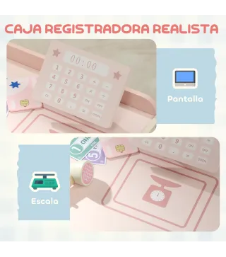 Supermercado Juguete Madera con Caja Registradora Máquina Expendedora 3 Estantes Abiertos 4 Compartimentos Rosa