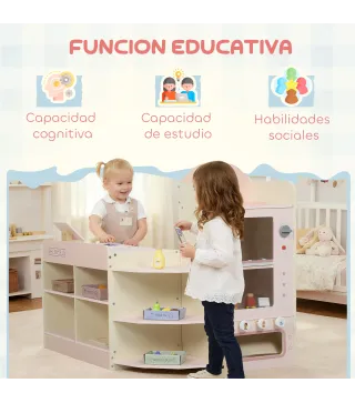 Supermercado Juguete Madera con Caja Registradora Máquina Expendedora 3 Estantes Abiertos 4 Compartimentos Rosa