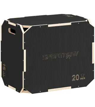 Cajón Pliométrico de Madera 3 en 1 con 3 Alturas Diferentes Asas sin Esquinas Entrenamiento de Salto 61x51x41 cm