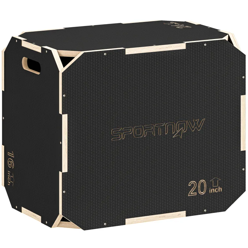 Cajón Pliométrico de Madera 3 en 1 con 3 Alturas Diferentes Asas sin Esquinas Entrenamiento de Salto 61x51x41 cm Cajón Pliométrico de Madera 3 en 1 con 3 Alturas Diferentes Asas sin Esquinas Entrenamiento de Salto 61x51x41 cm