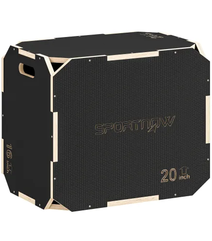 Cajón Pliométrico de Madera 3 en 1 con 3 Alturas Diferentes Asas sin Esquinas Entrenamiento de Salto 61x51x41 cm