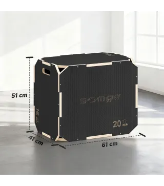 Cajón Pliométrico de Madera 3 en 1 con 3 Alturas Diferentes Asas sin Esquinas Entrenamiento de Salto 61x51x41 cm