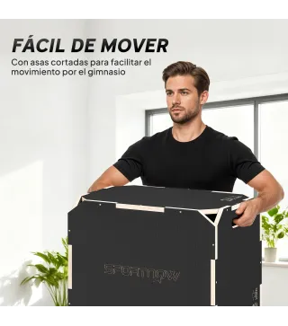 Cajón Pliométrico de Madera 3 en 1 con 3 Alturas Diferentes Asas sin Esquinas Entrenamiento de Salto 61x51x41 cm