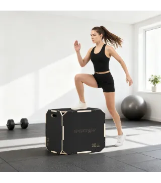 Cajón Pliométrico de Madera 3 en 1 con 3 Alturas Diferentes Asas sin Esquinas Entrenamiento de Salto 61x51x41 cm