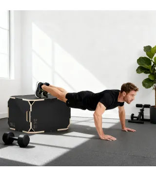 Cajón Pliométrico de Madera 3 en 1 con 3 Alturas Diferentes Asas sin Esquinas Entrenamiento de Salto 61x51x41 cm