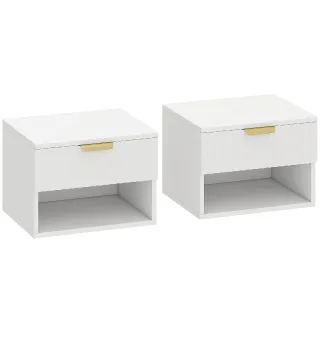 Juego de 2 Mesitas de Noche Flotantes con Cajón con Frente Acanalado y Estante Abierto 40x34x29 cm Blanco