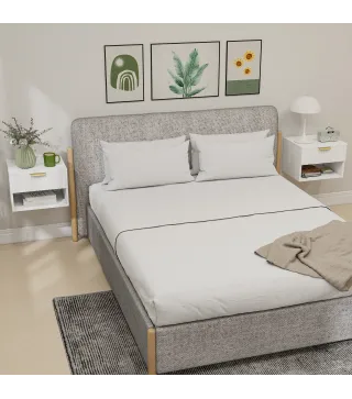 Juego de 2 Mesitas de Noche Flotantes con Cajón con Frente Acanalado y Estante Abierto 40x34x29 cm Blanco