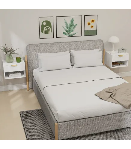 Juego de 2 Mesitas de Noche Flotantes con Cajón con Frente Acanalado y Estante Abierto 40x34x29 cm Blanco