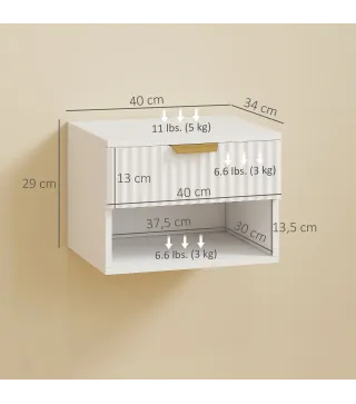 Juego de 2 Mesitas de Noche Flotantes con Cajón con Frente Acanalado y Estante Abierto 40x34x29 cm Blanco