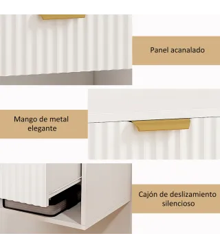 Juego de 2 Mesitas de Noche Flotantes con Cajón con Frente Acanalado y Estante Abierto 40x34x29 cm Blanco