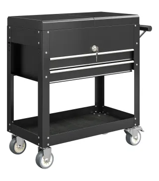 Carro de Herramientas con Ruedas Carro de Taller Móvil con Tapa Deslizante 2 Cajones con Cerradura Bandeja Negro