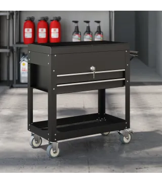 Carro de Herramientas con Ruedas Carro de Taller Móvil con Tapa Deslizante 2 Cajones con Cerradura Bandeja Negro