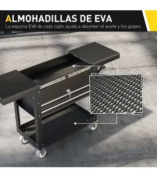 Carro de Herramientas con Ruedas Carro de Taller Móvil con Tapa Deslizante 2 Cajones con Cerradura Bandeja Negro
