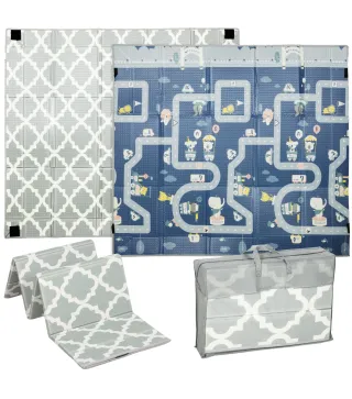 Alfombra Bebé Acolchada Plegable Reversible 202x180,5x1 cm Laterales Abatibles Impermeable Multicolor