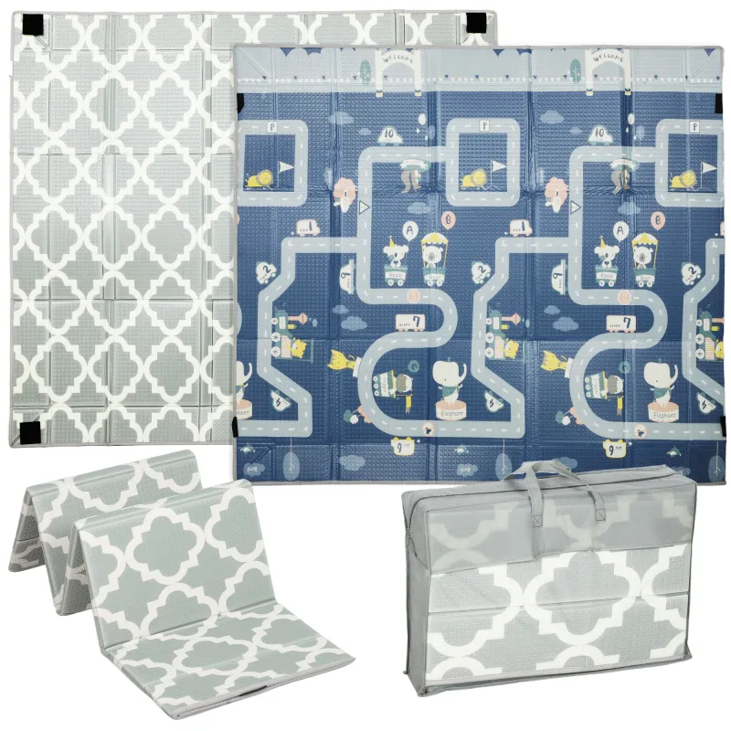 Alfombra Bebé Acolchada Plegable Reversible 202x180,5x1 cm Laterales Abatibles Impermeable Multicolor