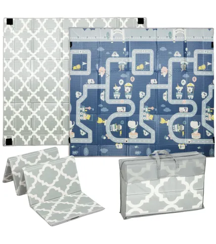 Alfombra Bebé Acolchada Plegable Reversible 202x180,5x1 cm Laterales Abatibles Impermeable Multicolor