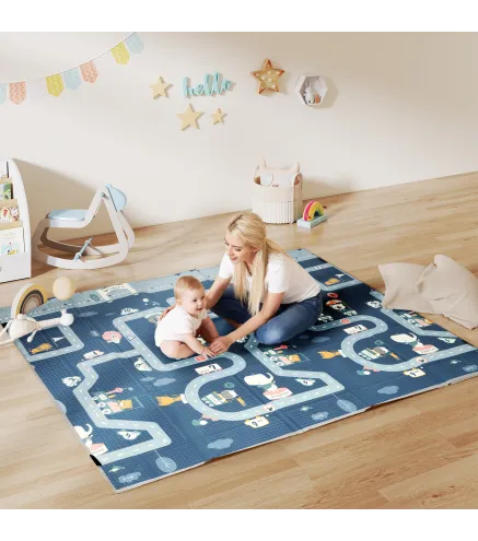 Alfombra Bebé Acolchada Plegable Reversible 202x180,5x1 cm Laterales Abatibles Impermeable Multicolor