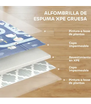 Alfombra Bebé Acolchada Plegable Reversible 202x180,5x1 cm Laterales Abatibles Impermeable Multicolor