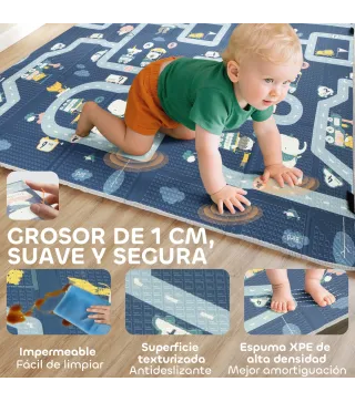 Alfombra Bebé Acolchada Plegable Reversible 202x180,5x1 cm Laterales Abatibles Impermeable Multicolor