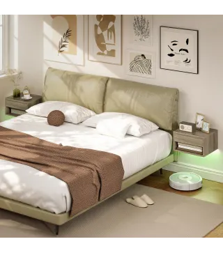 Juego de 2 Mesitas de Noche Flotantes con Luces LED RGB Control de APP Cajón Estante Abierto Natural