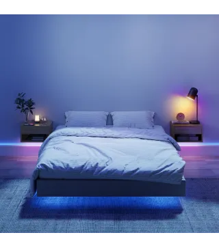 Juego de 2 Mesitas de Noche Flotantes con Luces LED RGB Control de APP Cajón Estante Abierto Natural