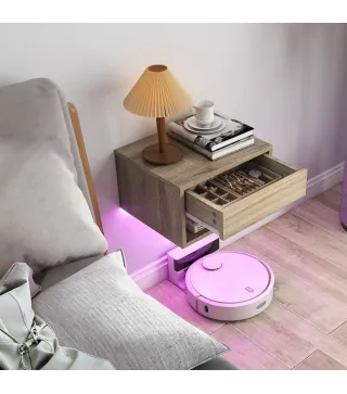 Juego de 2 Mesitas de Noche Flotantes con Luces LED RGB Control de APP Cajón Estante Abierto Natural
