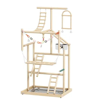 Parque de Juegos para Pájaros Soporte de Madera para Pájaros con Escaleras Columpio Cadena Bandeja Comederos