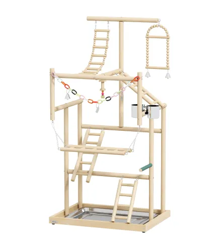 Parque de Juegos para Pájaros Soporte de Madera para Pájaros con Escaleras Columpio Cadena Bandeja Comederos