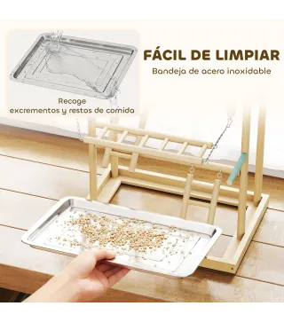 Parque de Juegos para Pájaros Soporte de Madera para Pájaros con Escaleras Columpio Cadena Bandeja Comederos