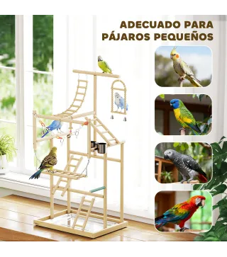Parque de Juegos para Pájaros Soporte de Madera para Pájaros con Escaleras Columpio Cadena Bandeja Comederos