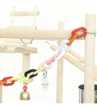 Parque de Juegos para Pájaros Soporte de Madera para Pájaros con Escaleras Columpio Cadena Bandeja Comederos