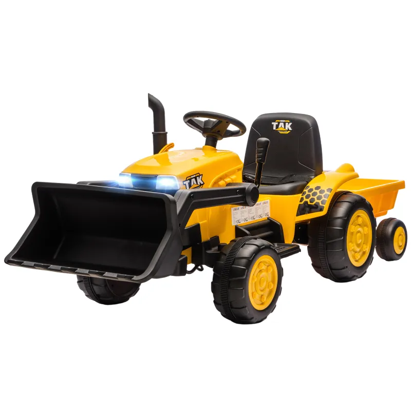 Tractor Eléctrico para Niños con Remolque Desmontable y Pala Batería 12V Motor Doble Control Remoto 2,4G Luces Música Tractor Eléctrico para Niños con Remolque Desmontable y Pala Batería 12V Motor Doble Control Remoto 2,4G Luces Música