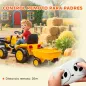 Tractor Eléctrico para Niños con Remolque Desmontable y Pala Batería 12V Motor Doble Control Remoto 2,4G Luces Música