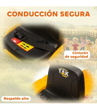 Tractor Eléctrico para Niños con Remolque Desmontable y Pala Batería 12V Motor Doble Control Remoto 2,4G Luces Música