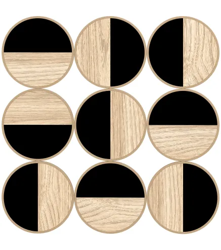 Cuadro Decorativo de Pared Geométrico Adorno Moderno 3D de 60x60 cm con Espejo de Plástico Negro y Madera Natural