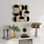 Cuadro Decorativo de Pared Geométrico Adorno Moderno 3D de 60x60 cm con Espejo de Plástico Negro y Madera Natural
