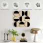 Cuadro Decorativo de Pared Geométrico Adorno Moderno 3D de 60x60 cm con Espejo de Plástico Negro y Madera Natural